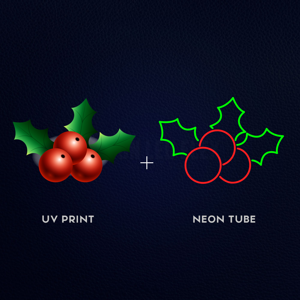 Christmas Holly Berry UV Print Neon Sign