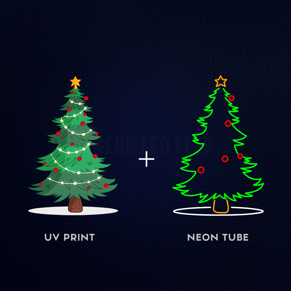 Christmas Tree With UV Print Neon Sign