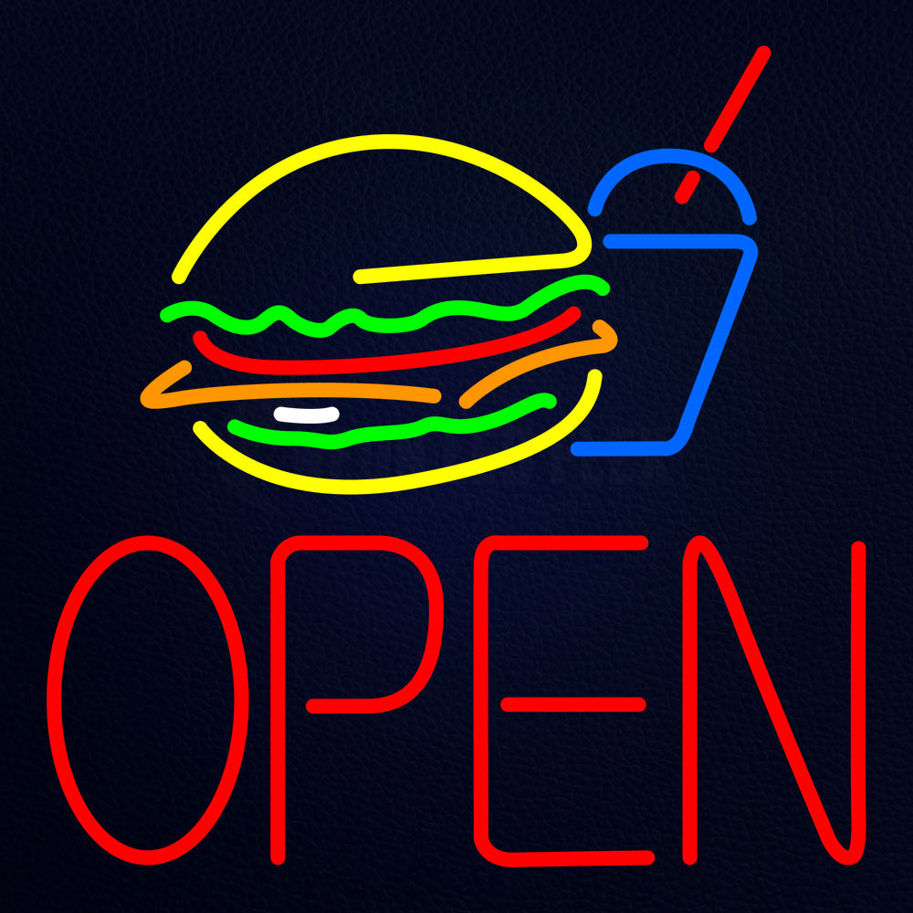 Burger And Drink Open Neon Flex Sign
