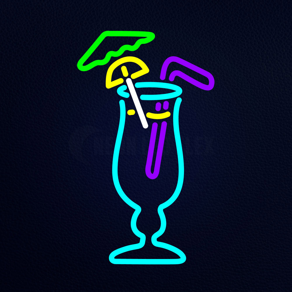 Cocktail Bar Beach Umbrella Lemon Neon Flex Sign