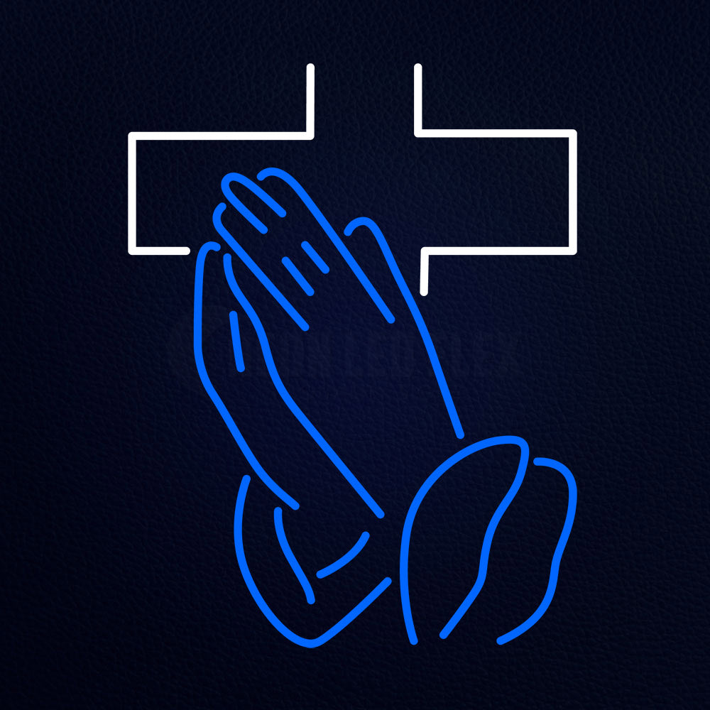 Cross With Praying Hands Photo Neon Flex Sign