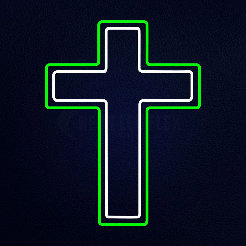Green And White Christian Cross Neon Flex Sign