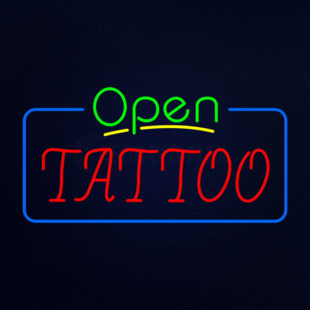 Green Open Red Tattoo Blue Border Neon Flex Sign