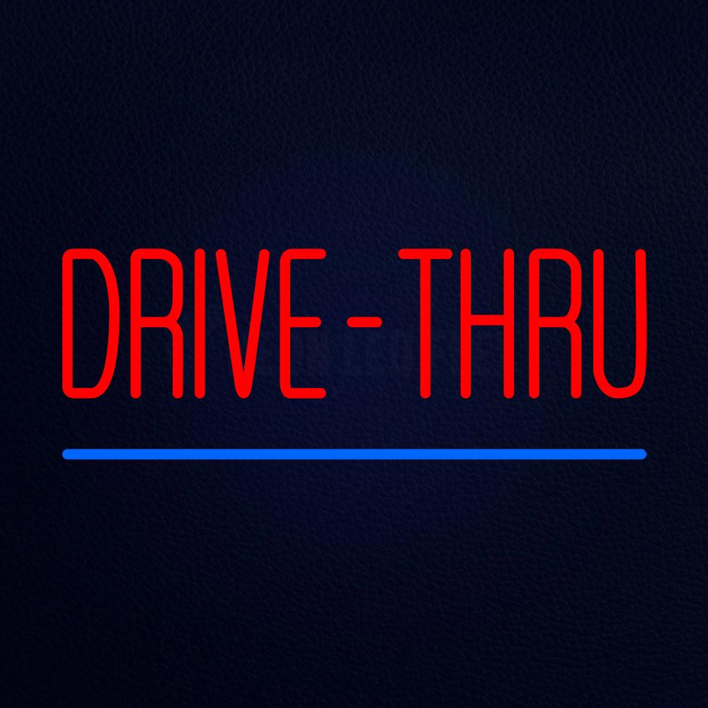 Red Drive Thru Blue Line Neon Flex Sign