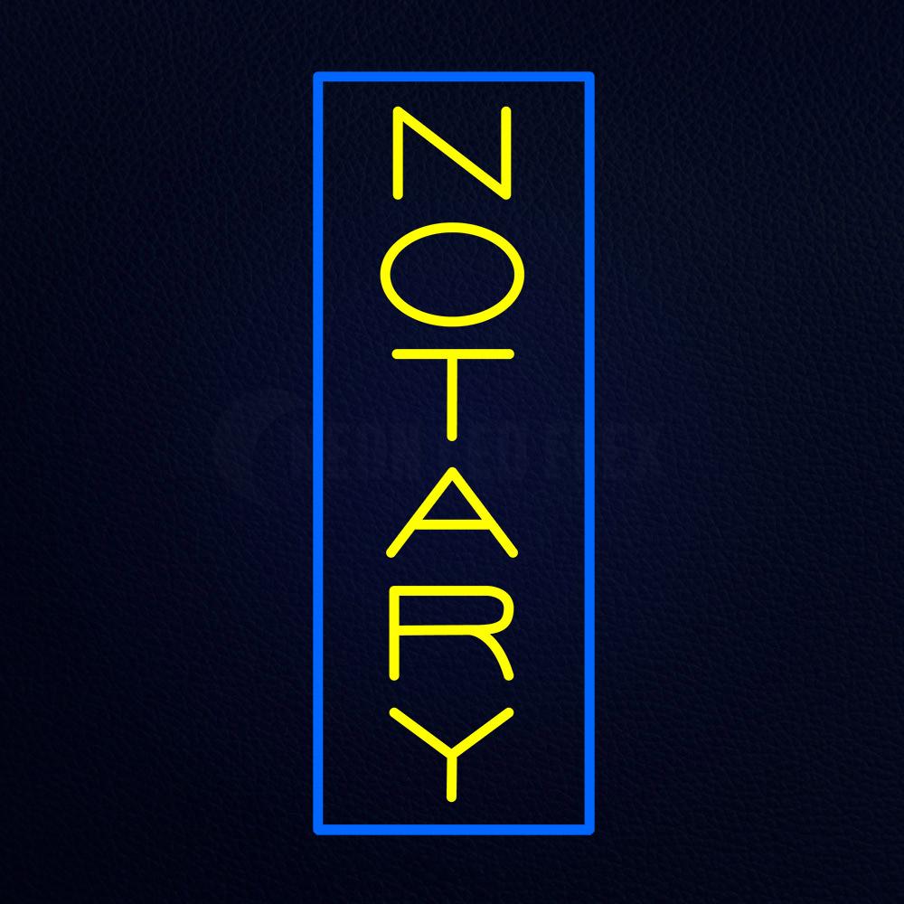 Vertical Yellow Notary Blue Border Neon Flex Sign