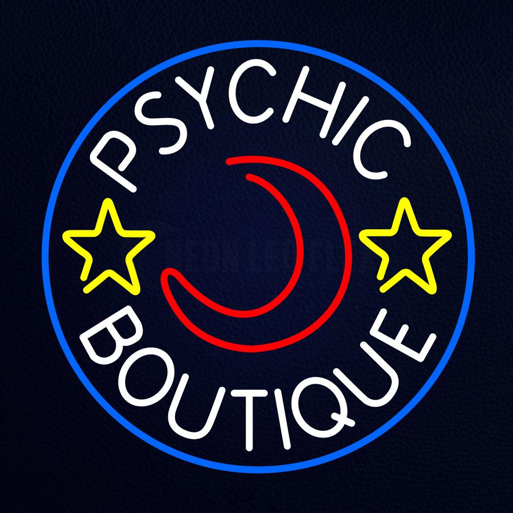 White Psychic Boutique Blue Border Neon Flex Sign