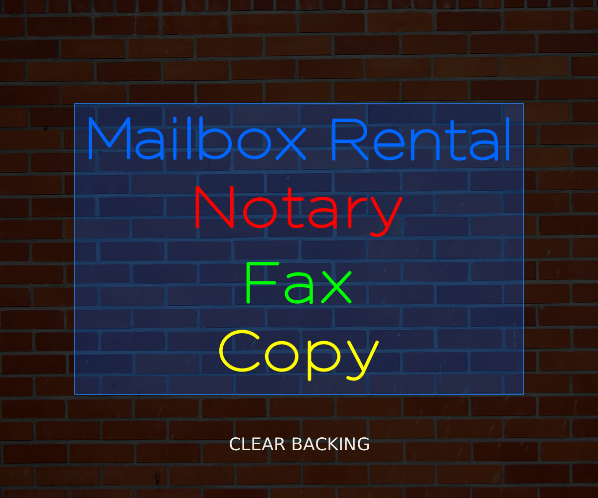 Mailbox Rental Notary Fax Copy Neon Sign