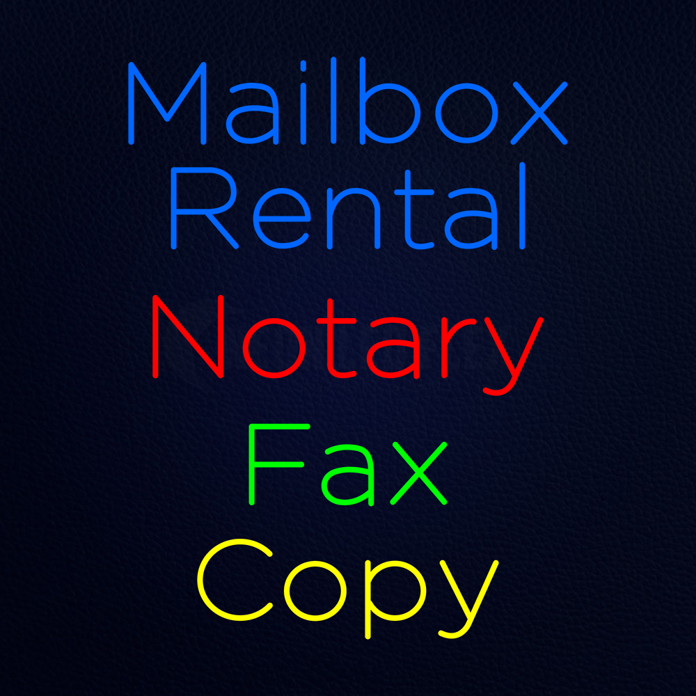 Mailbox Rental Notary Fax Copy Neon Sign