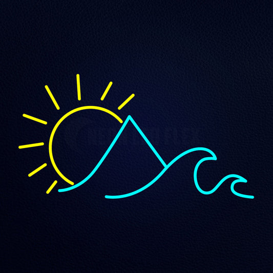 Mountains with Sun and Wave LED Neon Sign