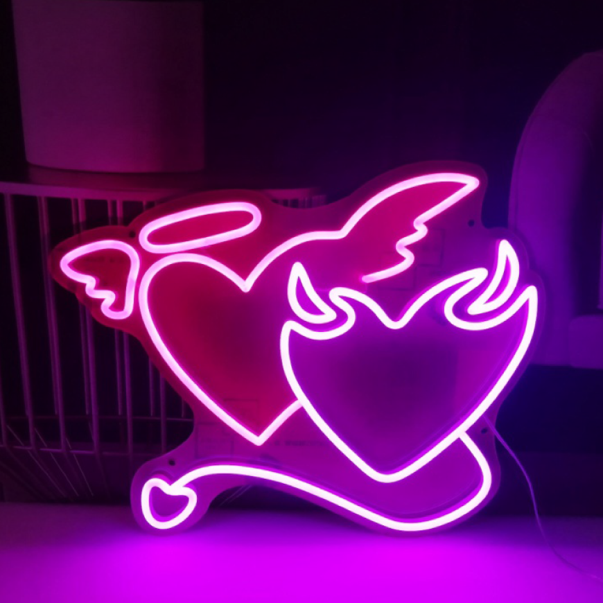 Angel And Demon In Love Heart Neon Sign