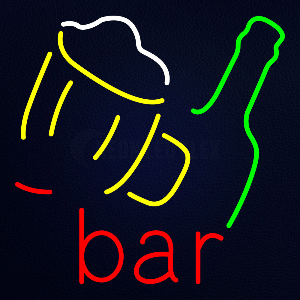 Bar With Bottle And Beer Glass Neon Flex Sign