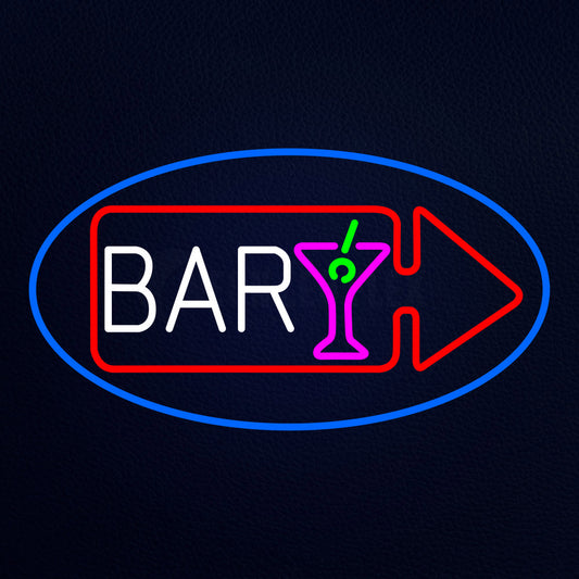 Bar With Wine Glass Arrow Neon Flex Sign