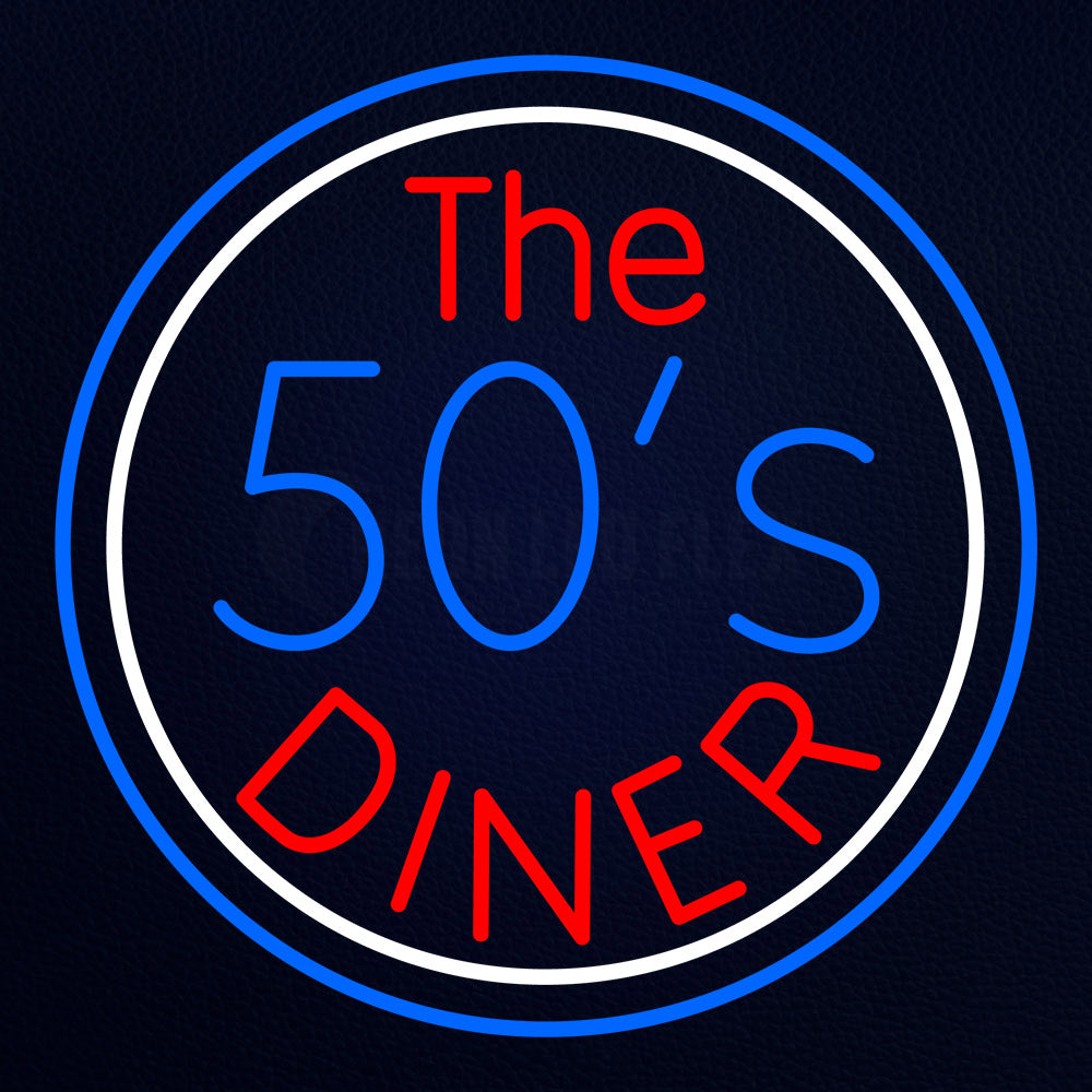 Blue And White Border The 50S Diner Circle Neon Flex Sign