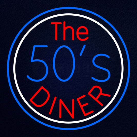 Blue And White Border The 50S Diner Circle Neon Flex Sign