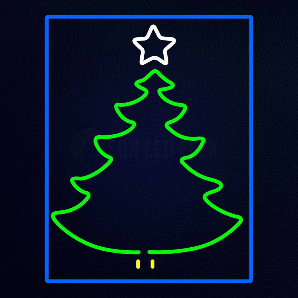 Blue Border Green Christmas Tree Logo Neon Flex Sign