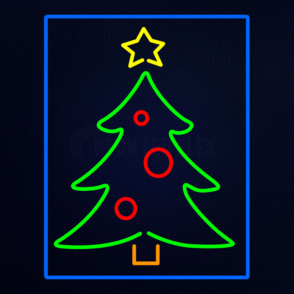 Blue Border Green Christmas Tree Neon Flex Sign