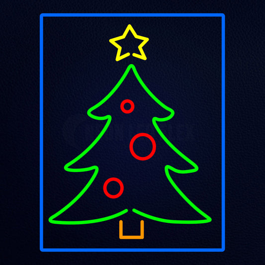 Blue Border Green Christmas Tree Neon Flex Sign