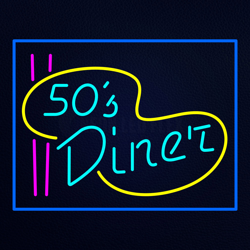 Blue Border Turquoise 50S Diner Pink Lines Neon Flex Sign