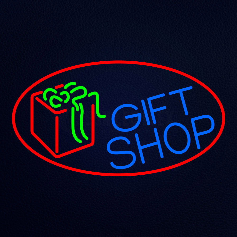 Blue Gift Shop With Red Neon Flex Sign