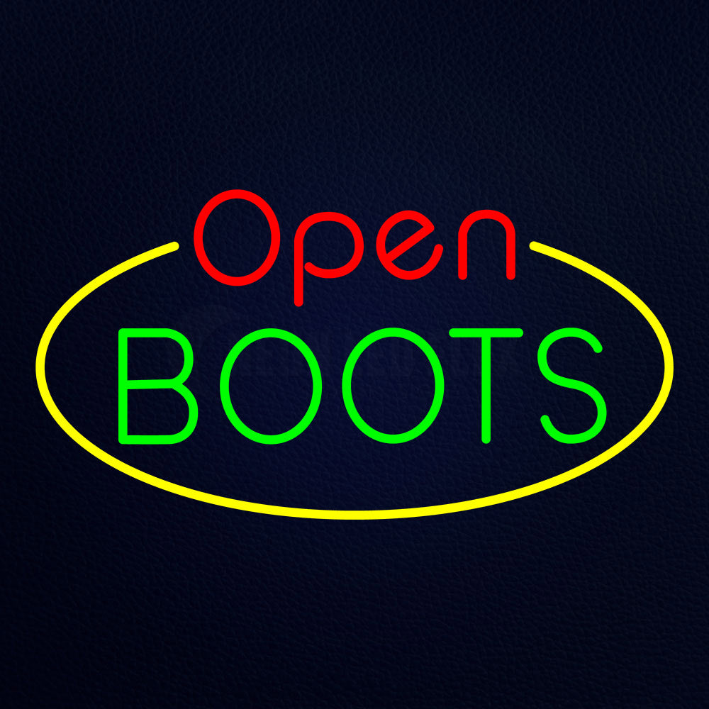 Boots Open With Border Neon Flex Sign