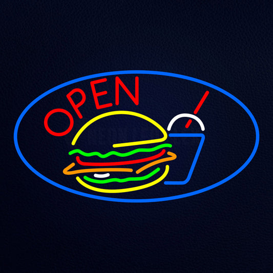 Burger And Drink Open Neon Flex Sign