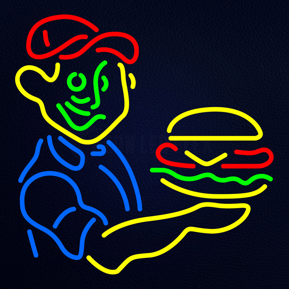 Burger Boy With Burger Neon Flex Sign