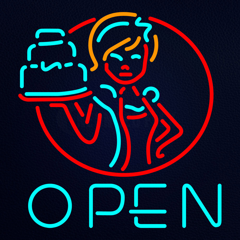 Cake With Girls Open Neon Flex Sign