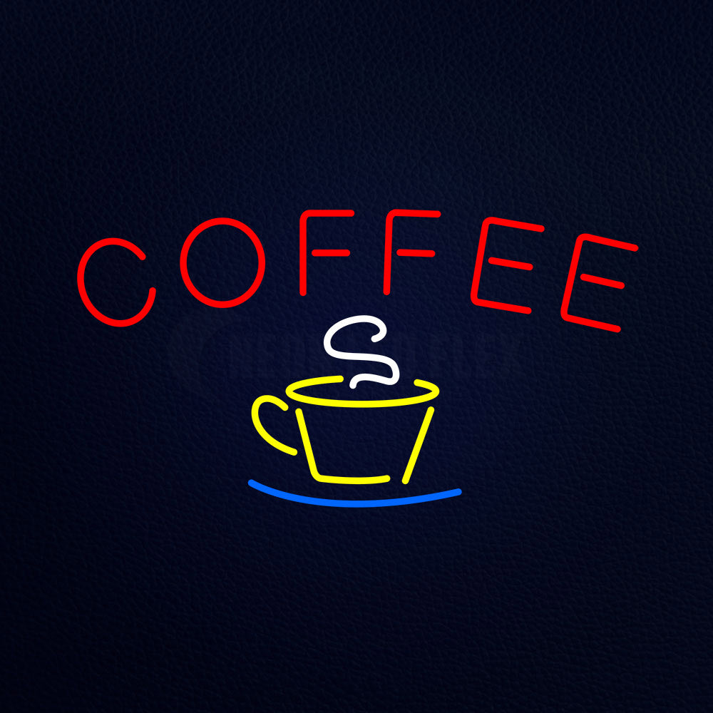 Coffee Red Letters W Yellow Cup Blue Saucer Neon Flex Sign