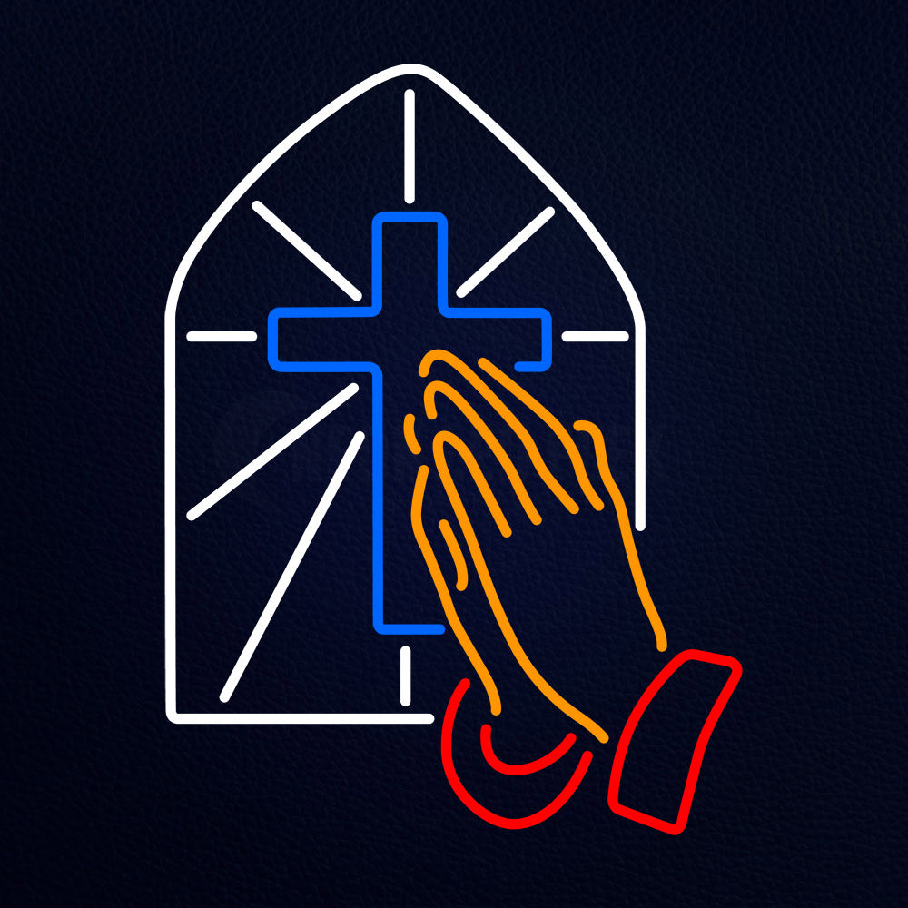 Cross With Praying Hands Neon Flex Sign