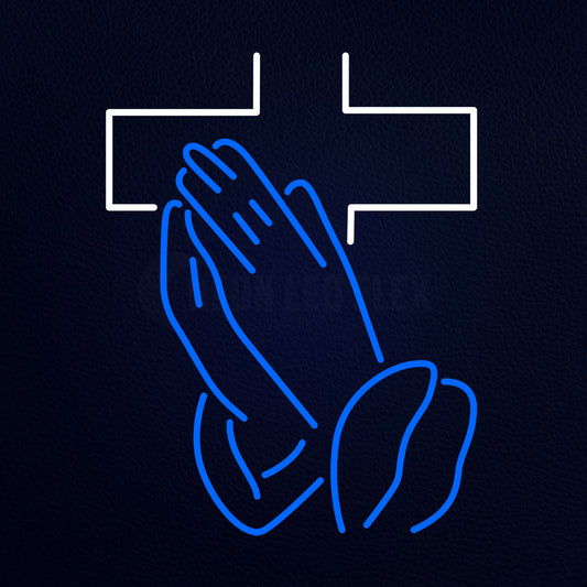 Cross With Praying Hands Photo Neon Flex Sign