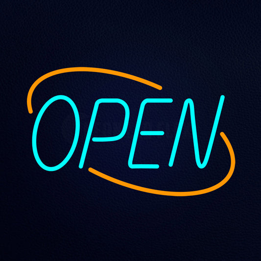 Deco Style Aqua Open With Orange Border Neon Flex Sign