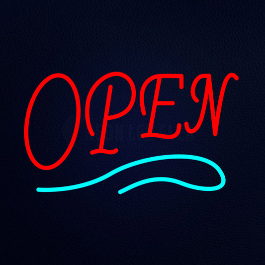 Deco Style Red Open With Aqua Line Neon Flex Sign