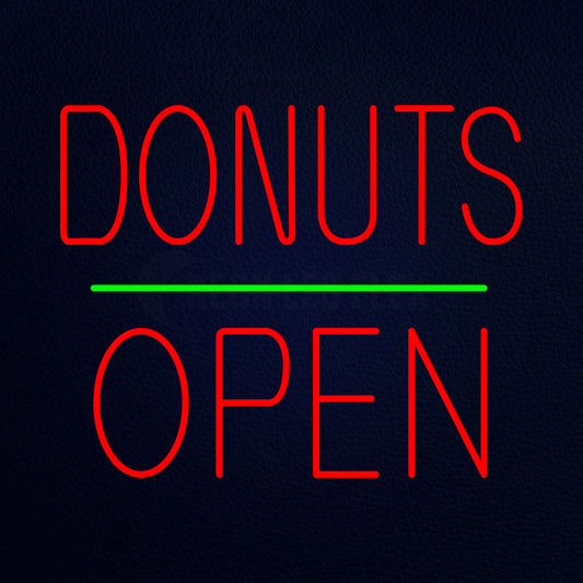 Donuts Logo Open Green Line Neon Flex Sign