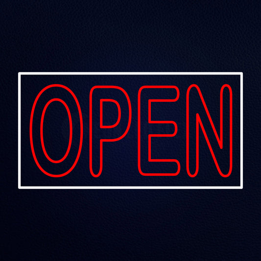 Double Stroke Red Open With White Border Neon Flex Sign