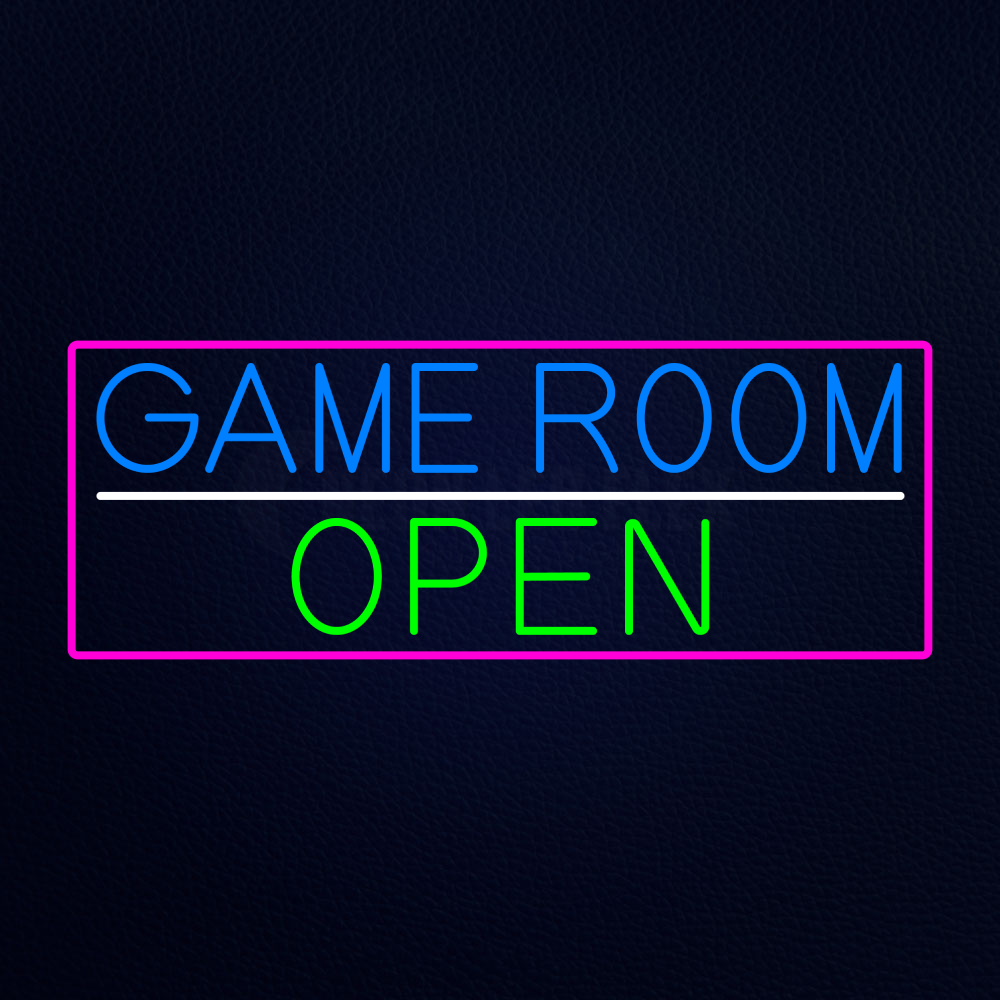 Game Room Open With Border Neon Sign