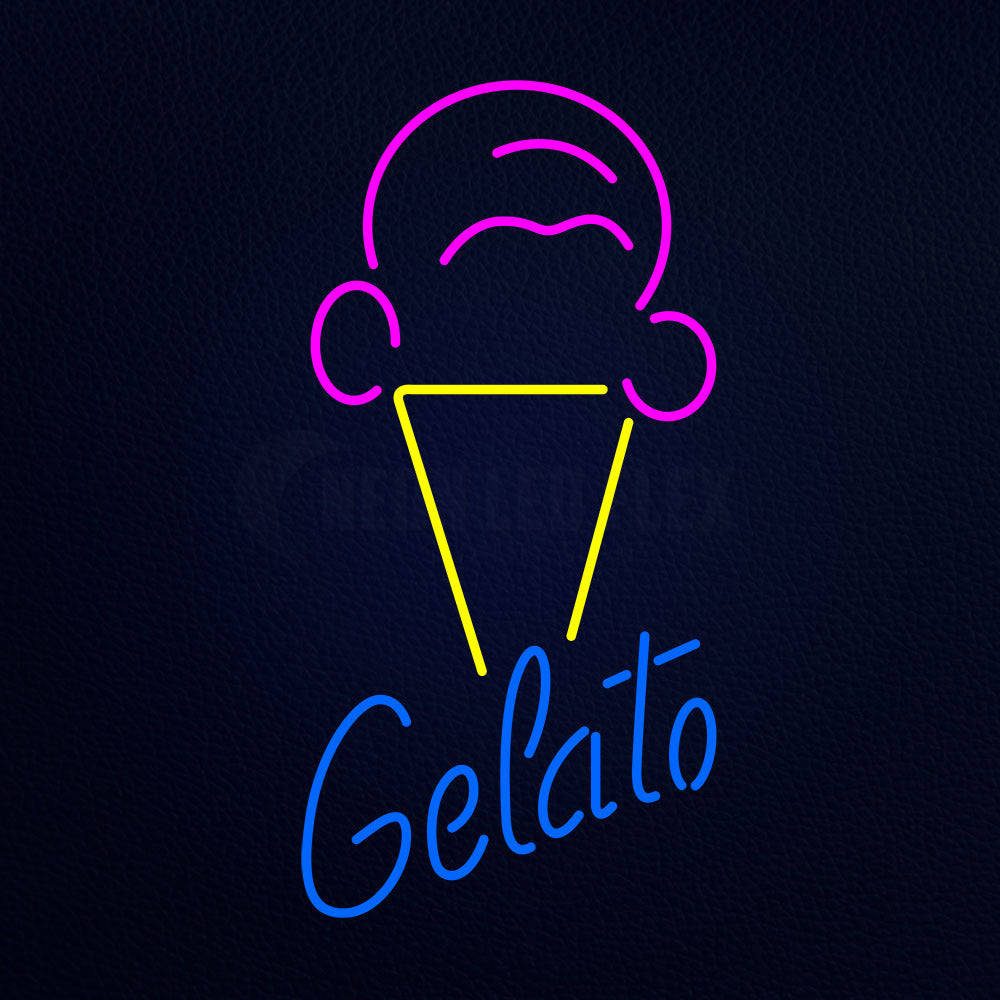 Gelato Blue Text And Hard Cone Logo Neon Flex Sign