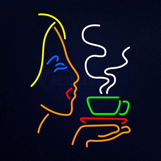 Girl Logo With Hot Coffee Neon Flex Sign