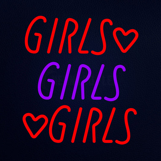 Girls Girls Girls Love Heart Neon Flex Sign