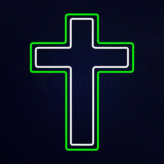 Green And White Christian Cross Neon Flex Sign