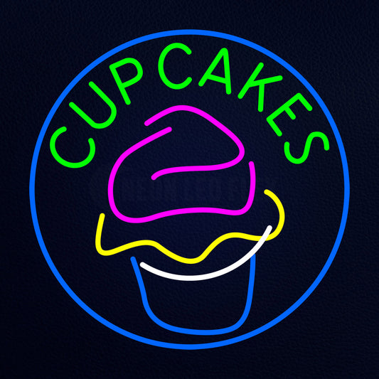 Green Cupcakes With Cupcake Neon Flex Sign