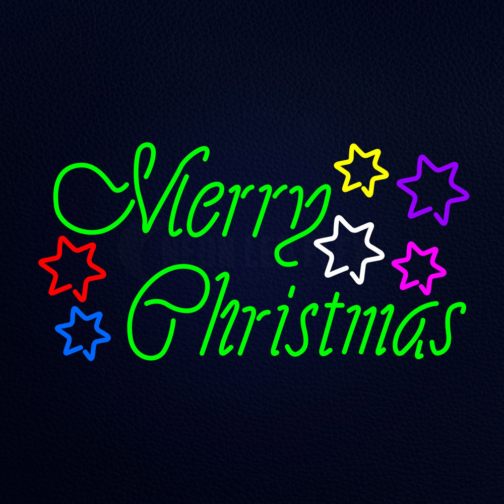 Green Merry Christmas With Multi Color Stars Neon Flex Sign