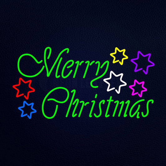 Green Merry Christmas With Multi Color Stars Neon Flex Sign