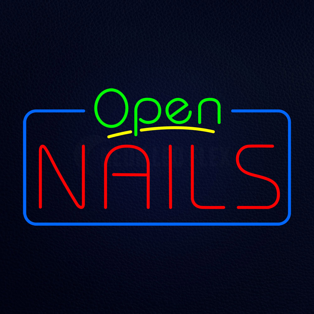 Green Open Nails With Blue Border Neon Flex Sign