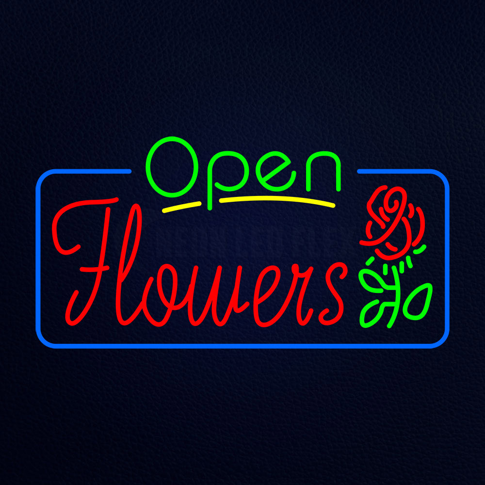 Green Open Red Flowers Neon Flex Sign