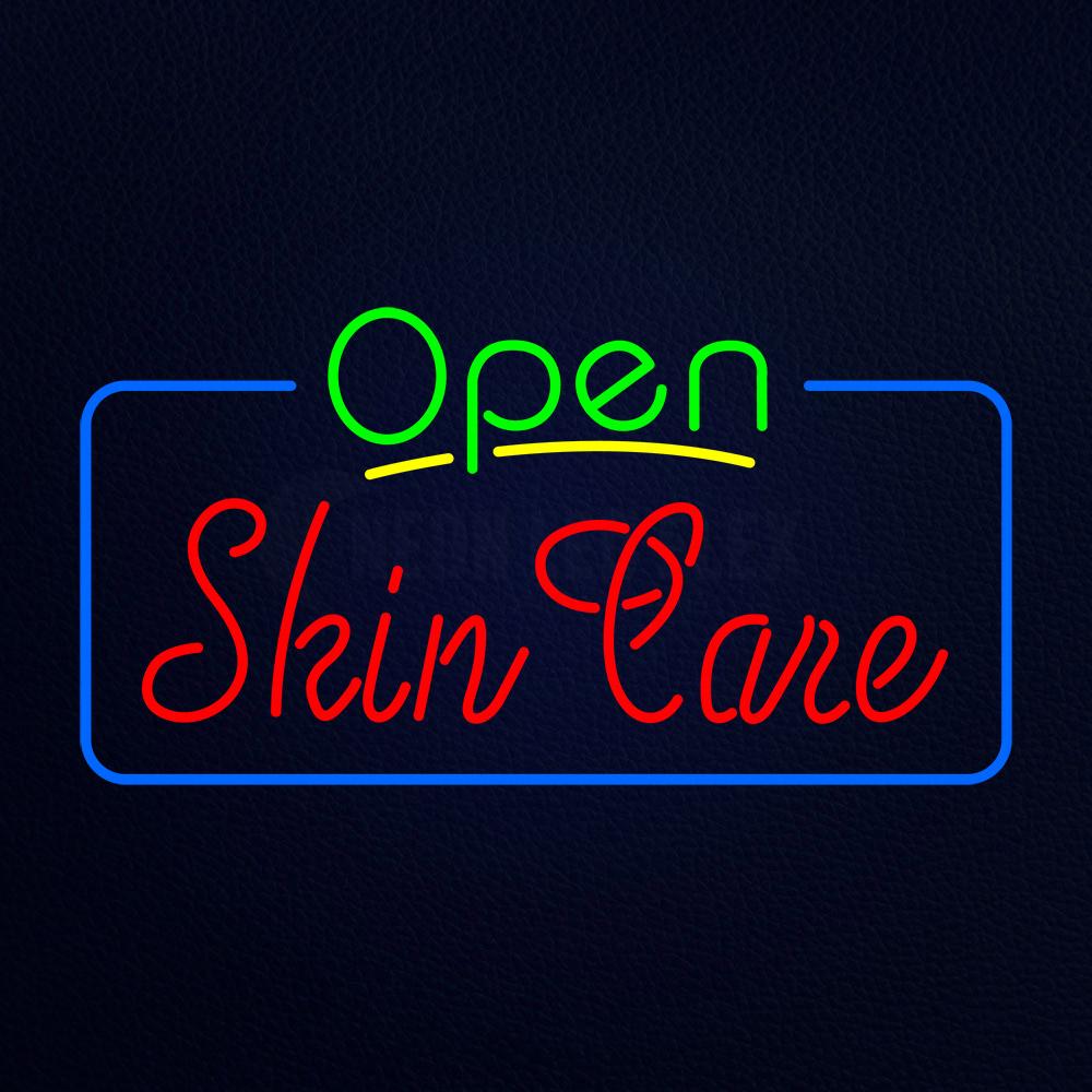 Green Open Skin Care Blue Border Neon Flex Sign