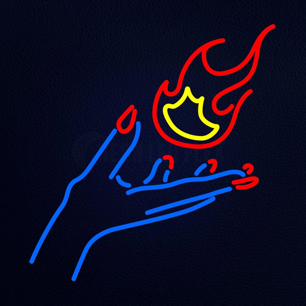 Hands With Fire Neon Flex Sign