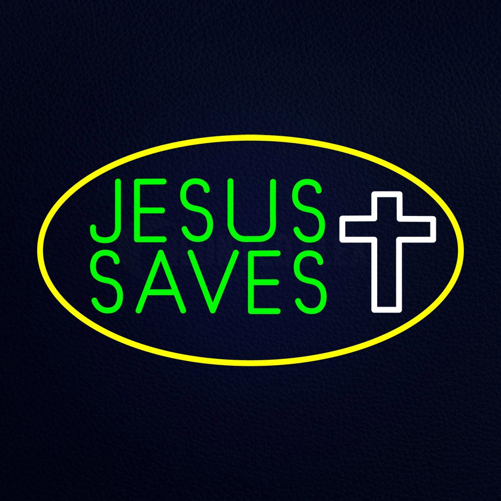 Jesus Saves White Cross With Border Neon Flex Sign