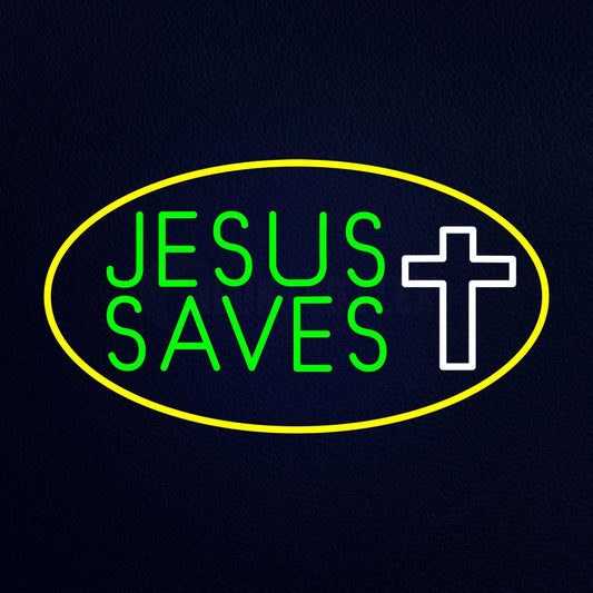 Jesus Saves White Cross With Border Neon Flex Sign