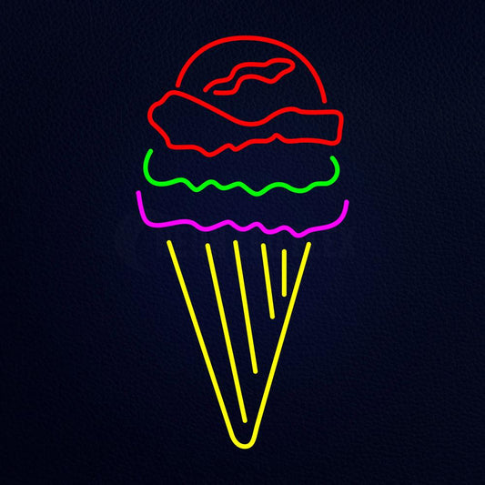 Multi Colored Ice Cream Cone Logo Neon Flex Sign