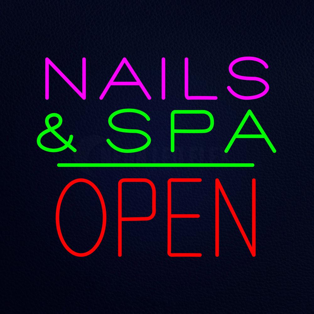 Nails and Spa Block Open Green Line Neon Flex Sign